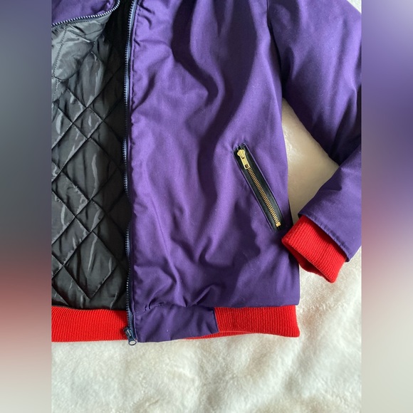 Homemade purple and red bomber coat with real fur hood | S/M | winter | holiday - Picture 12 of 12